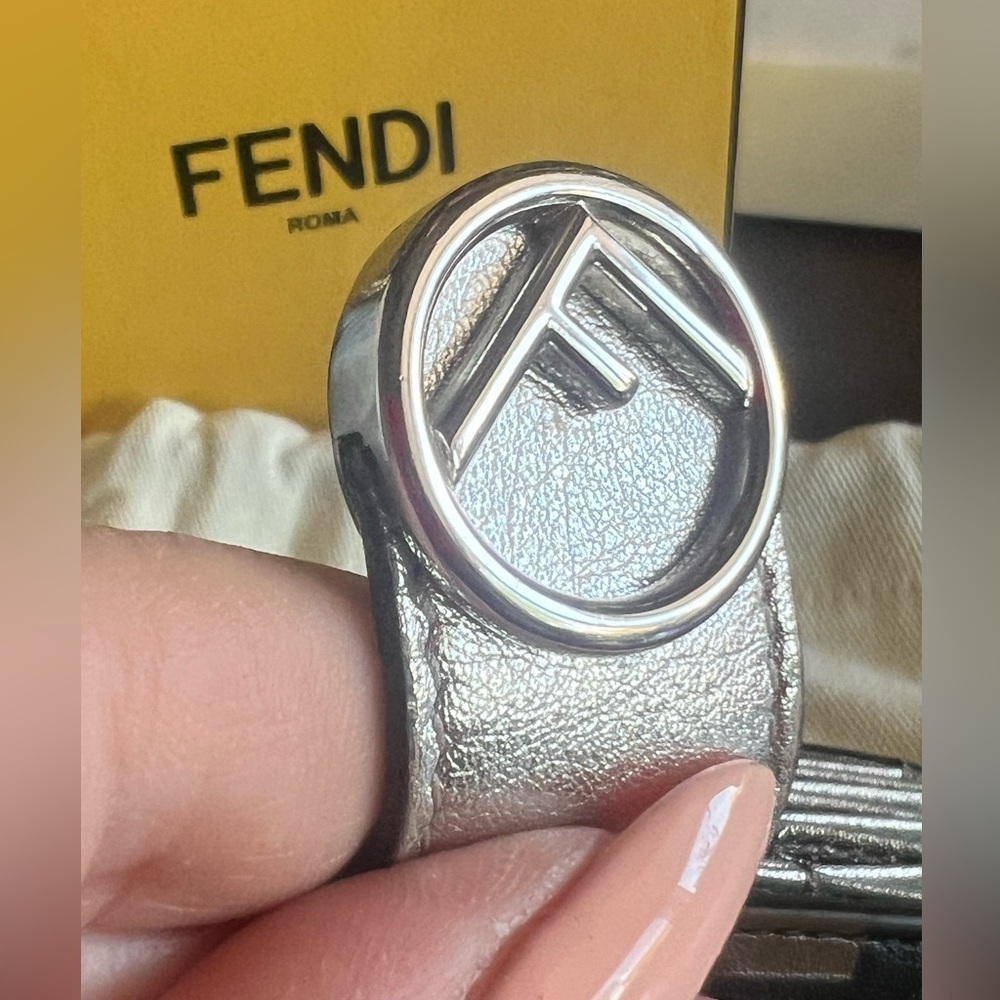 FENDI Tobacco Silver FF Zucca Lambskin Leather Maya Snap Accordion Card Wallet - Picture 5 of 12